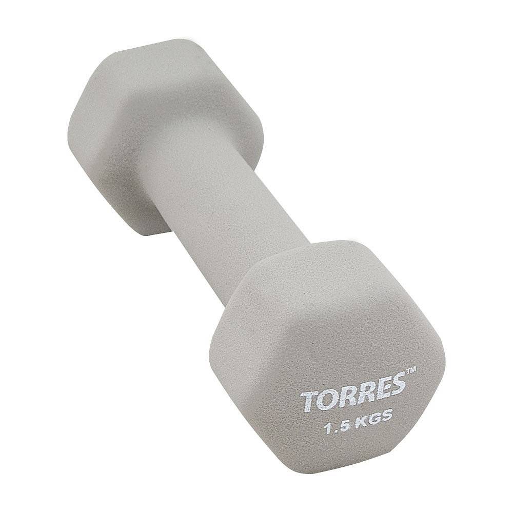 Неразборная гантель неопреновая Torres PL5501, 1 x 1,5 кг, серый