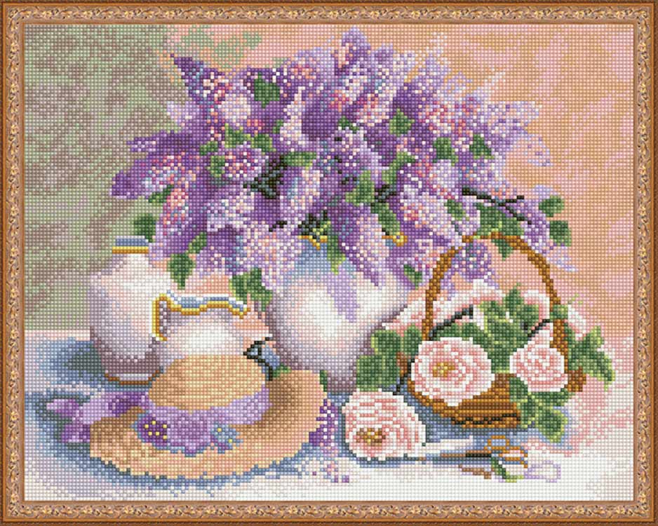 

Алмазная вышивка ВанГогВоМне Сирень и розы, 40x50 см, Сирень и розы