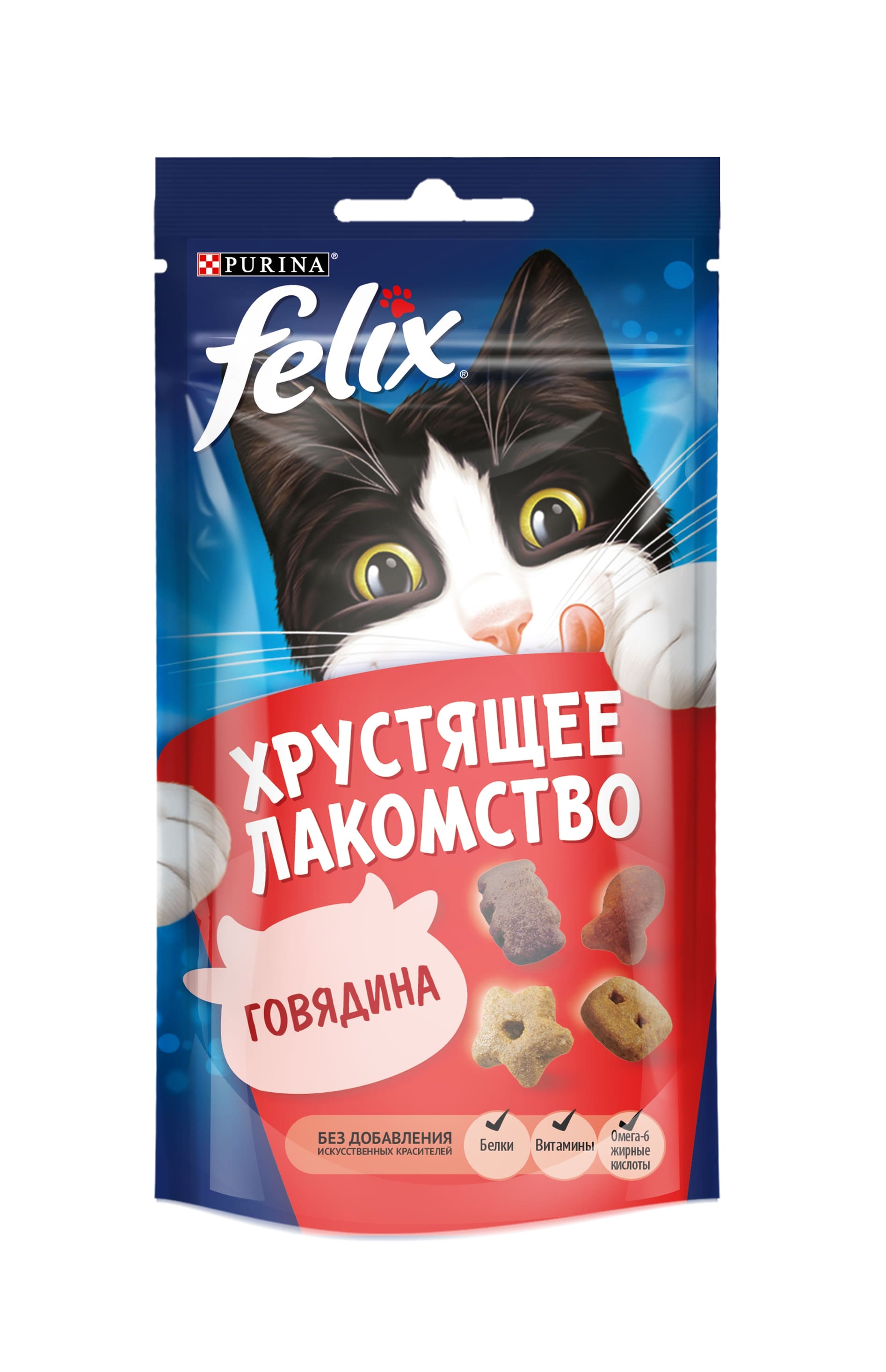 фото Лакомство для кошек felix хрустящее лакомство, говядина, 60г