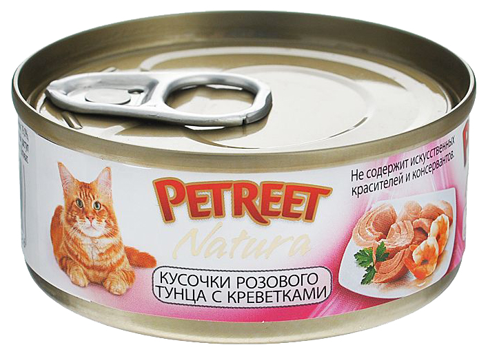 фото Консервы для кошек petreet natura, розовый тунец, креветки, 70 г 12 шт