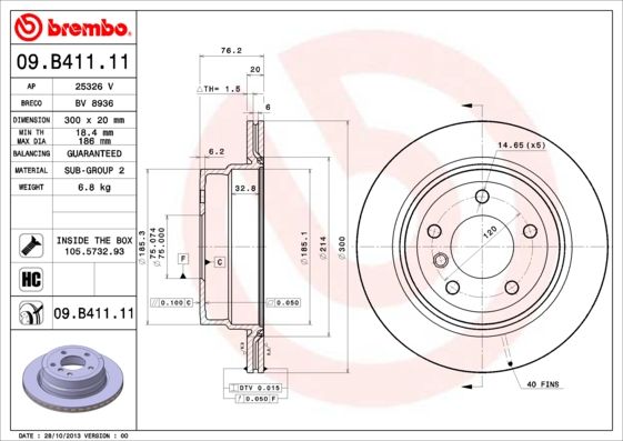 

Тормозной диск brembo 09.B411.11