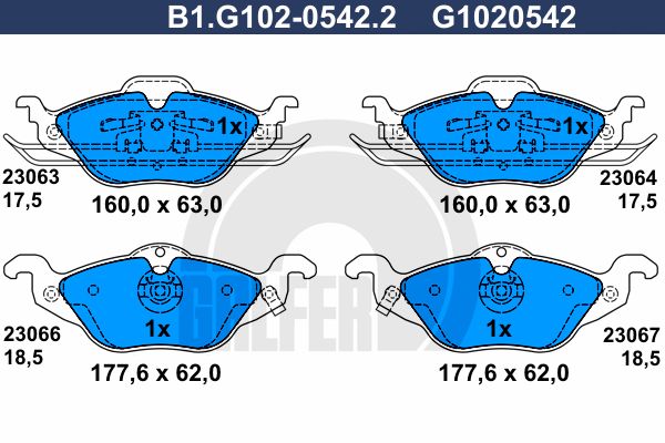 

Комплект тормозных дисковых колодок GALFER B1.G102-0542.2