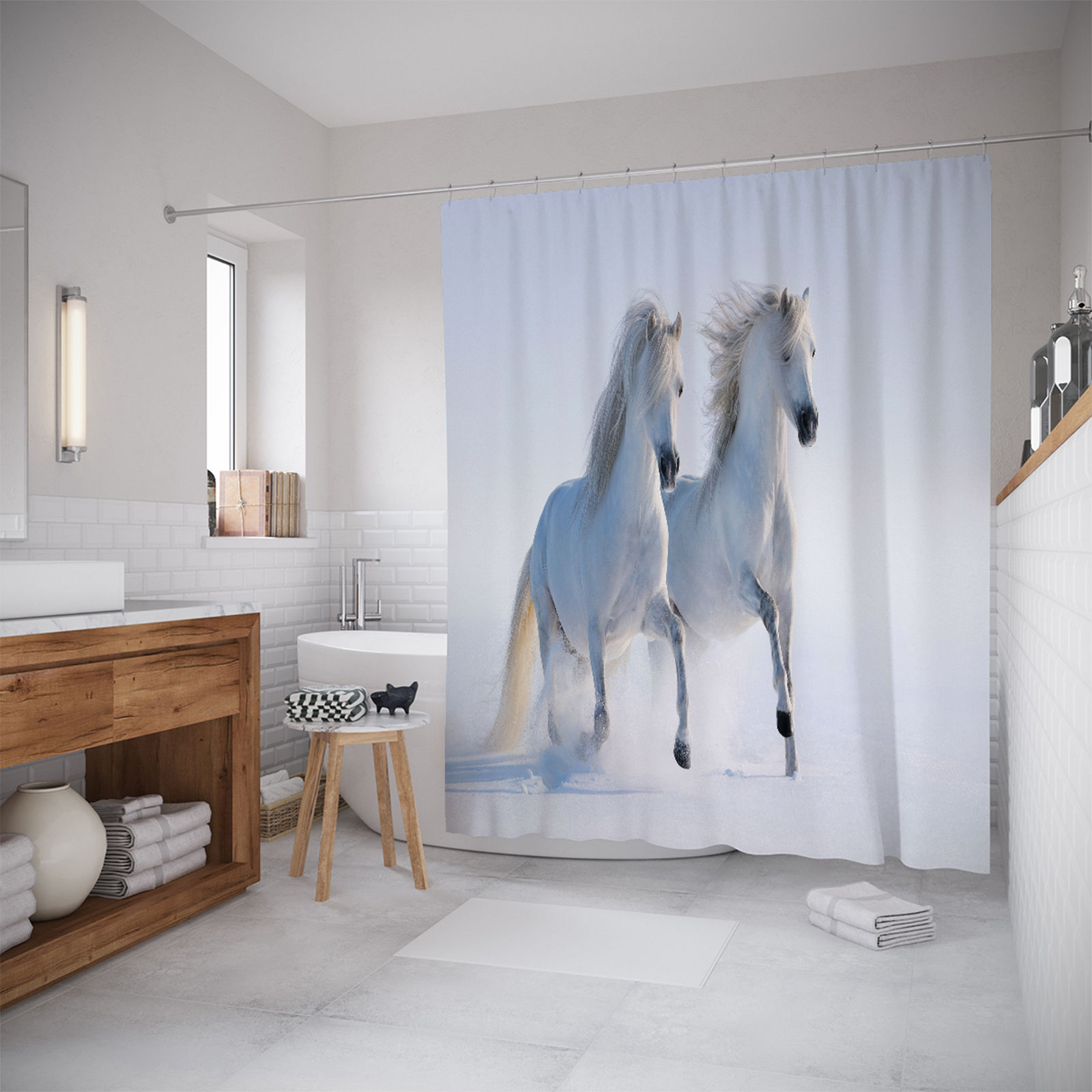 фото Штора для ванной joyarty «красивые лошади на прогулке» 180x200