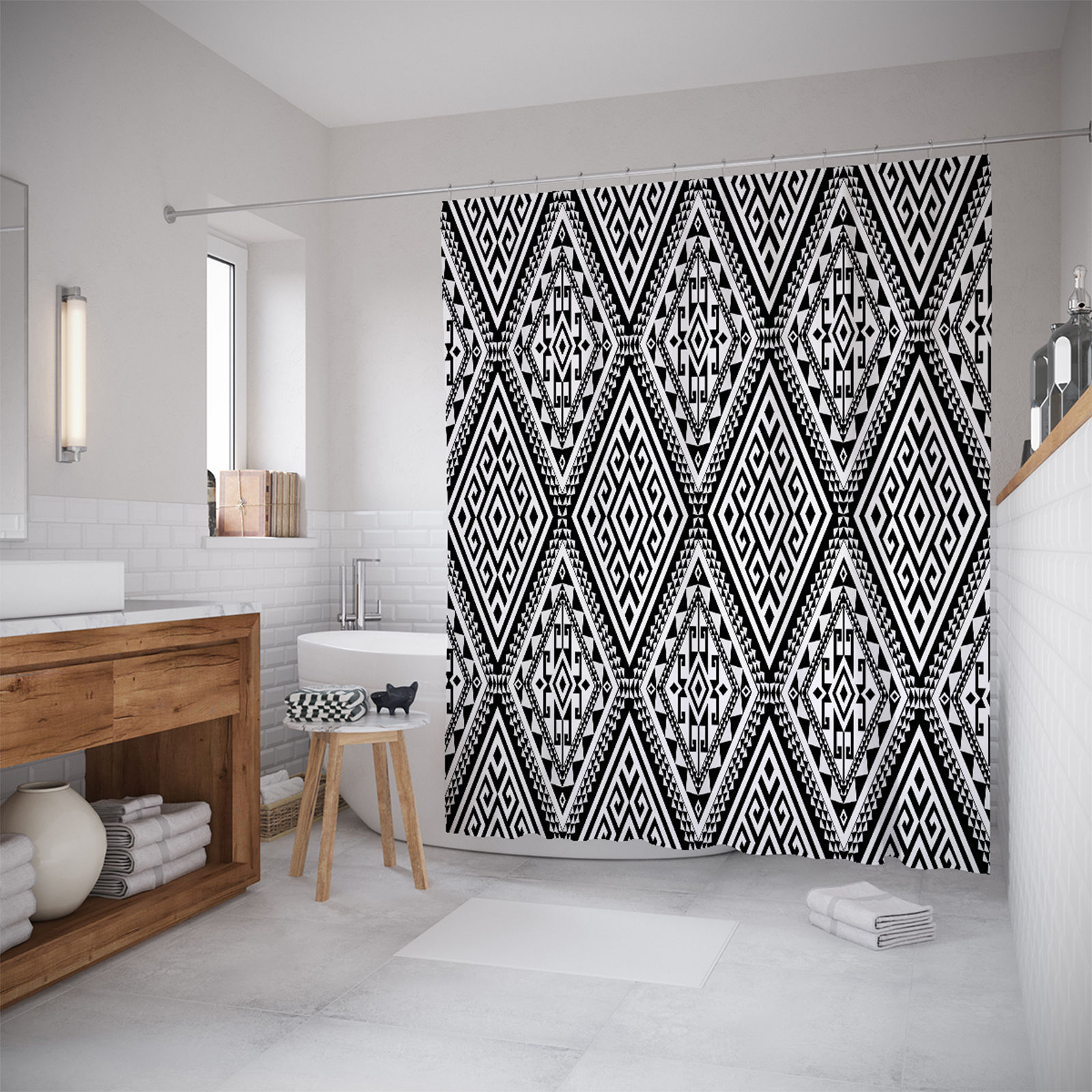 

Шторы для ванной JoyArty «Плитки с лабиринтом» 180x200, Белый