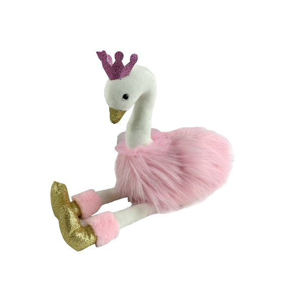 Мягкая игрушка Chuzhou Greenery Лебедь розовый с золотыми лапками и клювом M092