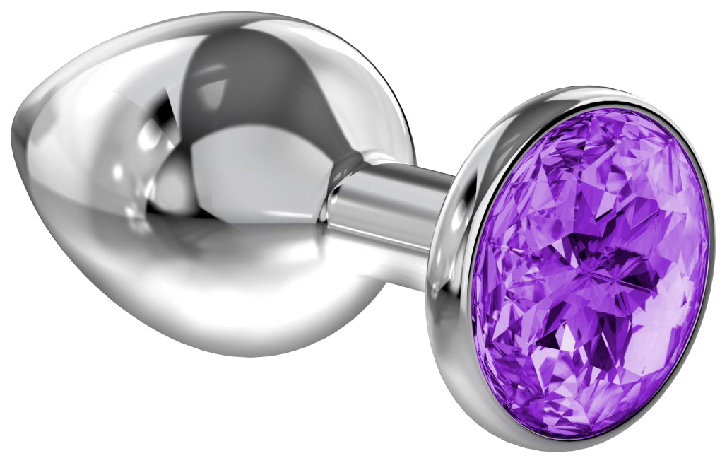 Большая серебристая анальная пробка Diamond Purple Sparkle Large, фиолетовый кристалл 8 см