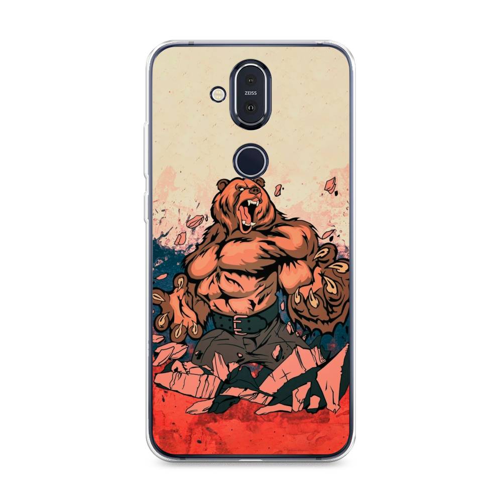 

Чехол Awog на Nokia 8.1 / Нокиа 8.1 "Медведь с флагом РФ", Коричневый;синий;красный, 122250-2