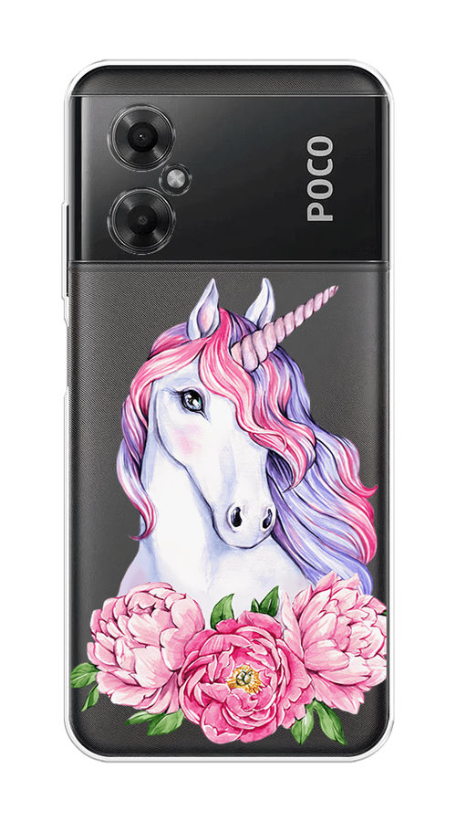 

Чехол на Xiaomi Poco M4 5G "Единорог с пионами", Розовый;белый;зеленый, 316550-1