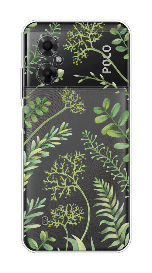 

Чехол на Xiaomi Poco M4 5G "Green Leaves", Зеленый;прозрачный, 316550-1