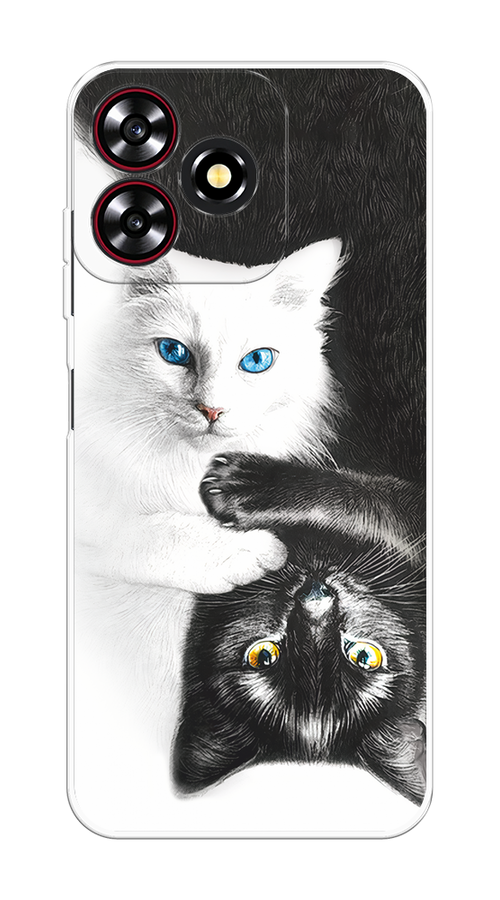

Чехол на ZTE Blade A73 4G/V50 Smart "Коты Инь-Янь", Черный;белый;голубой, 136550-1