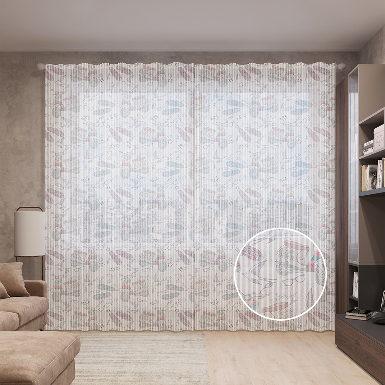 

Тюль вуаль на шторной ленте с принтом JoyArty "Мопед хипстера", 310х265 см, Мопед хипстера