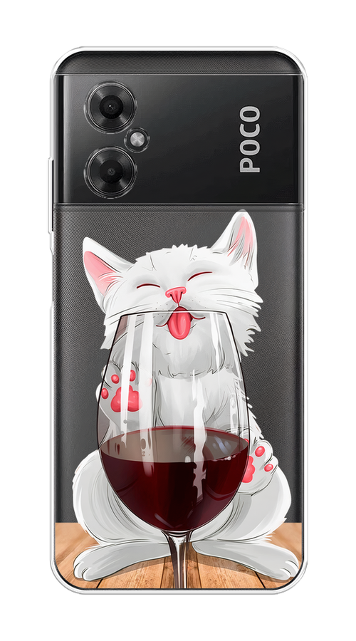 

Чехол на Xiaomi Poco M4 5G "Кот с бокалом", Прозрачный;белый;красный, 316550-1