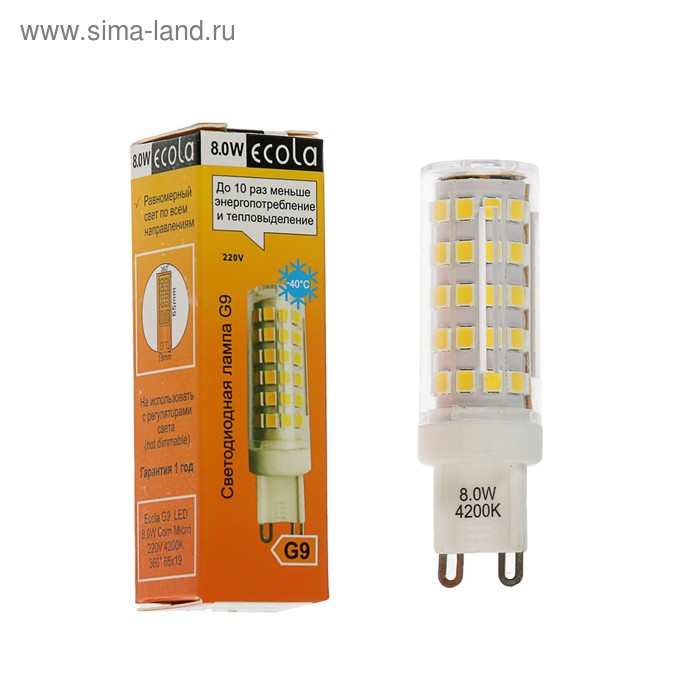 Светодиодная лампа G9 LED 8,0W Corn Micro 220V 4200K 360 градусов Ecola G9RV80ELC