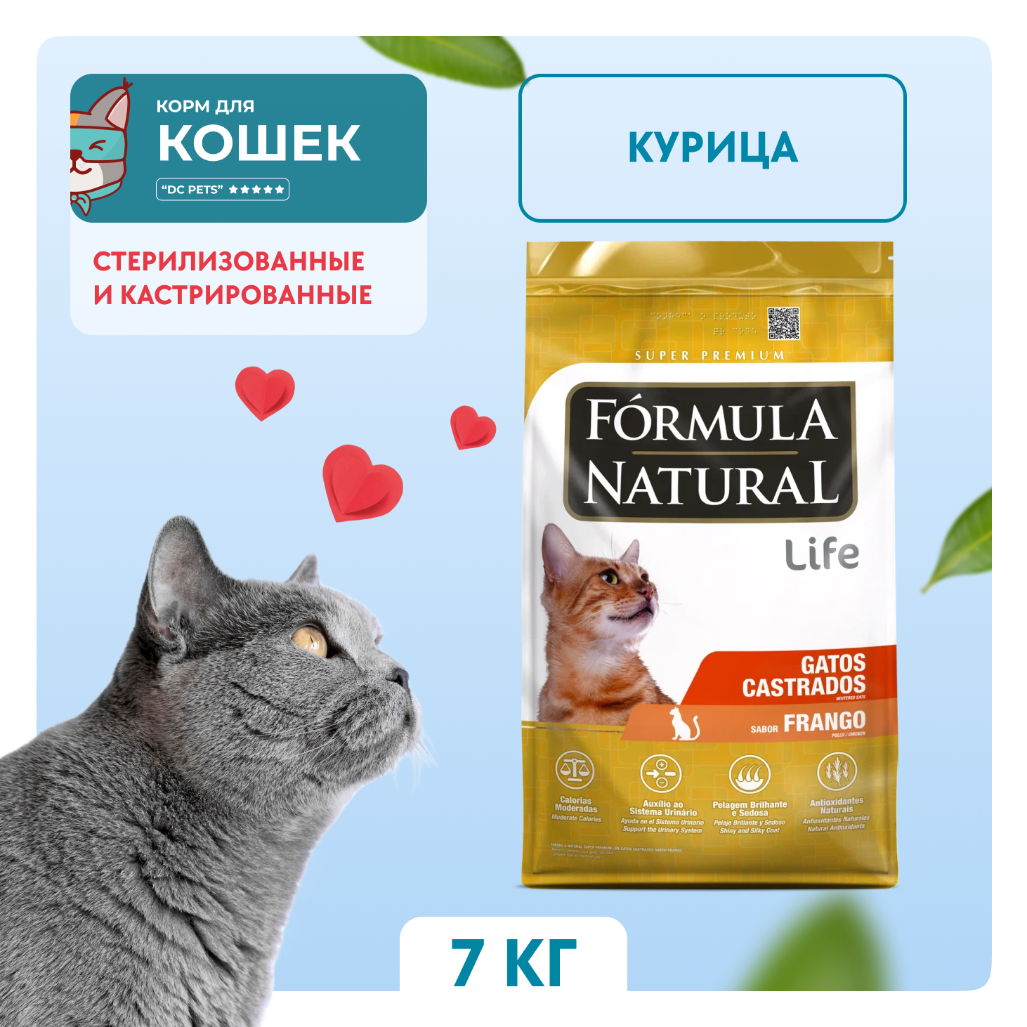 Сухой корм для кошек Formula Natural для стерилизованных и кастрированных, курица, 7 кг