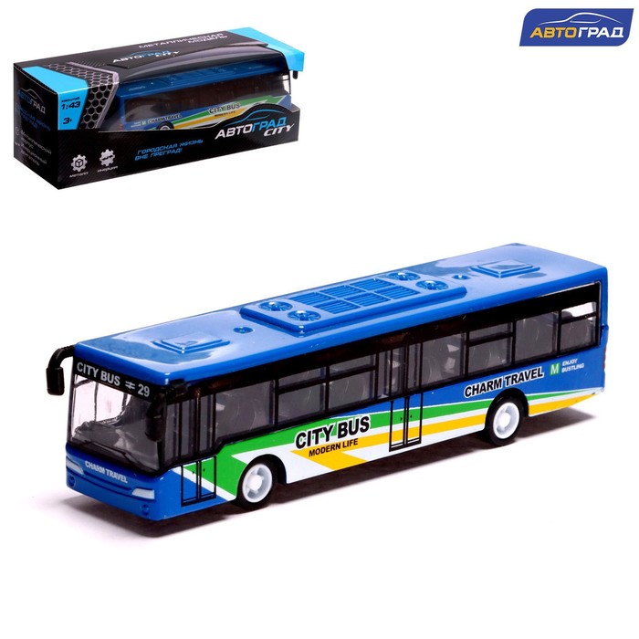 фото Автобус металлический «междугородний», инерционный, масштаб 1:43, цвет синий автоград