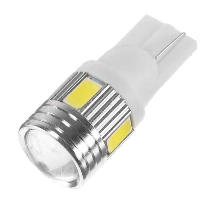 Автолампа светодиодная T10 W5W, 6 LED, 3 Вт, линза, свечение белое