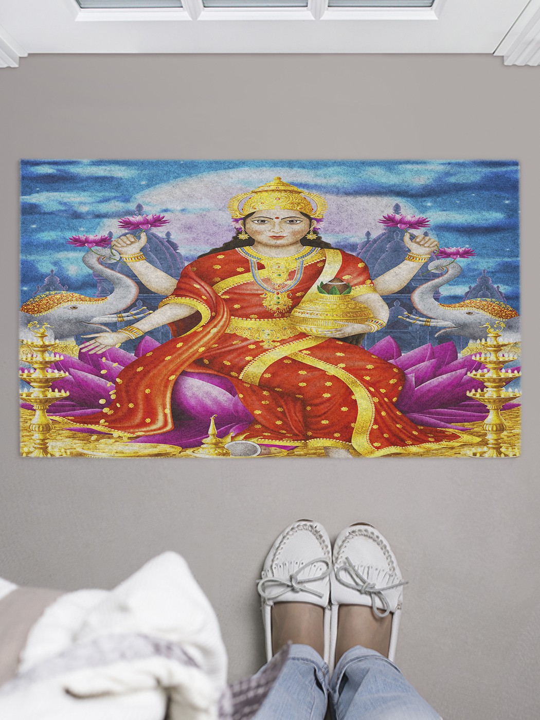 фото Придверный коврик joyarty "индуистское божество" для обуви 75x45 см