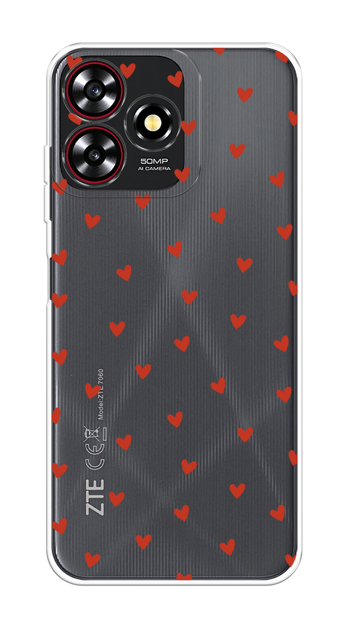 

Чехол на ZTE Blade A73 4G/V50 Smart "Red hearts", Красный;прозрачный, 136550-1