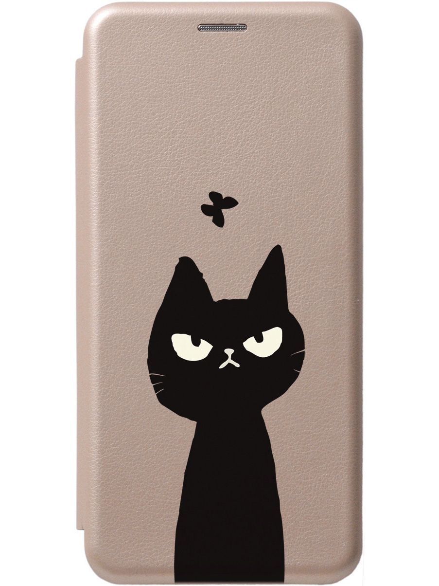

Чехол-книжка на Tecno Pova 4 Pro с 3D принтом "Disgruntled Cat" золотой, Золотистый;серый, 158100