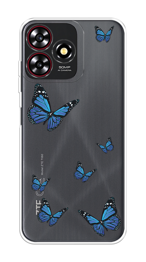 

Чехол на ZTE Blade A73 4G/V50 Smart "Blue butterflies", Синий;черный, 136550-1