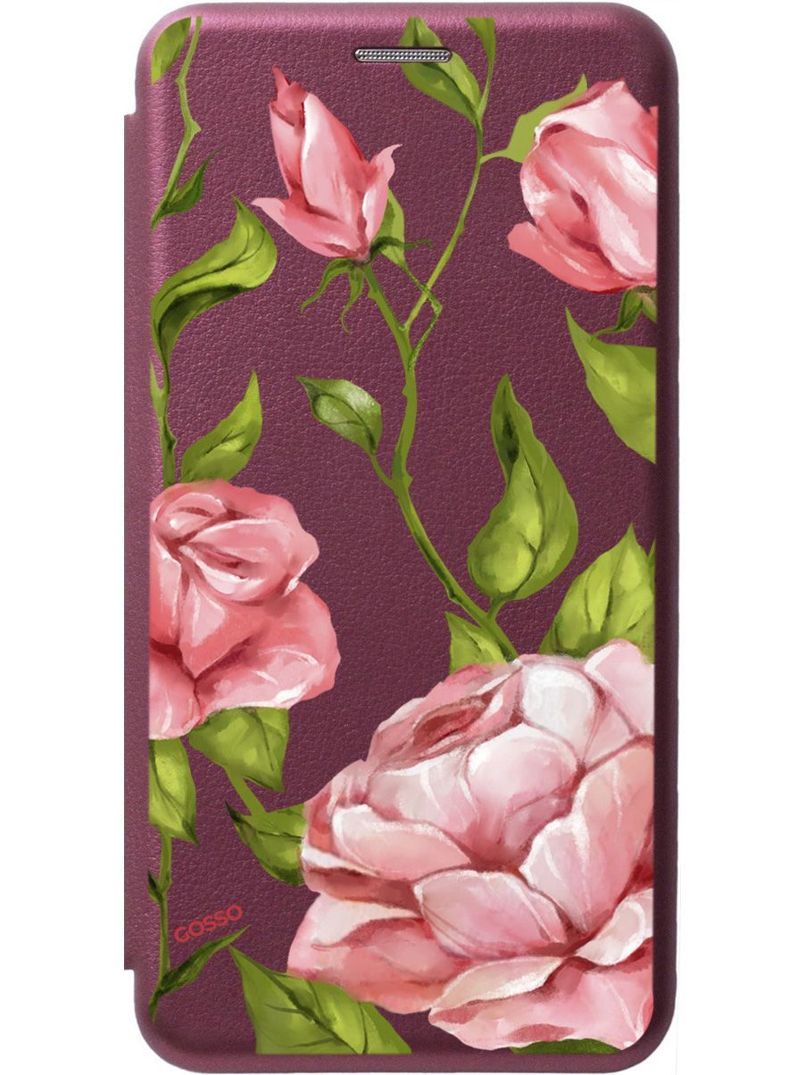 

Чехол-книжка на Tecno Pova 4 Pro с 3D принтом "Amazing Roses" бордовый, Красный;зеленый, 158101