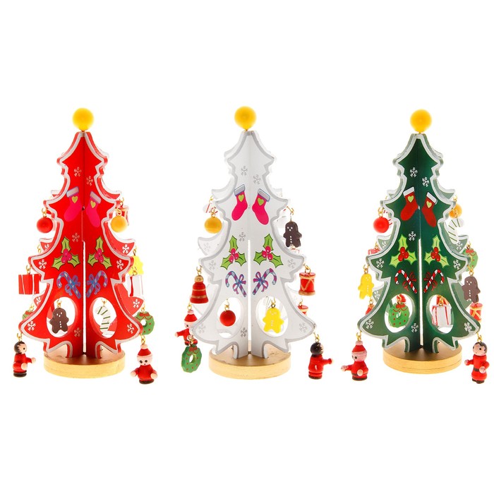 фото Сувенир новогодний "елка на подставке", с серебристым контуром и звездой, цвета микс лесная мастерская