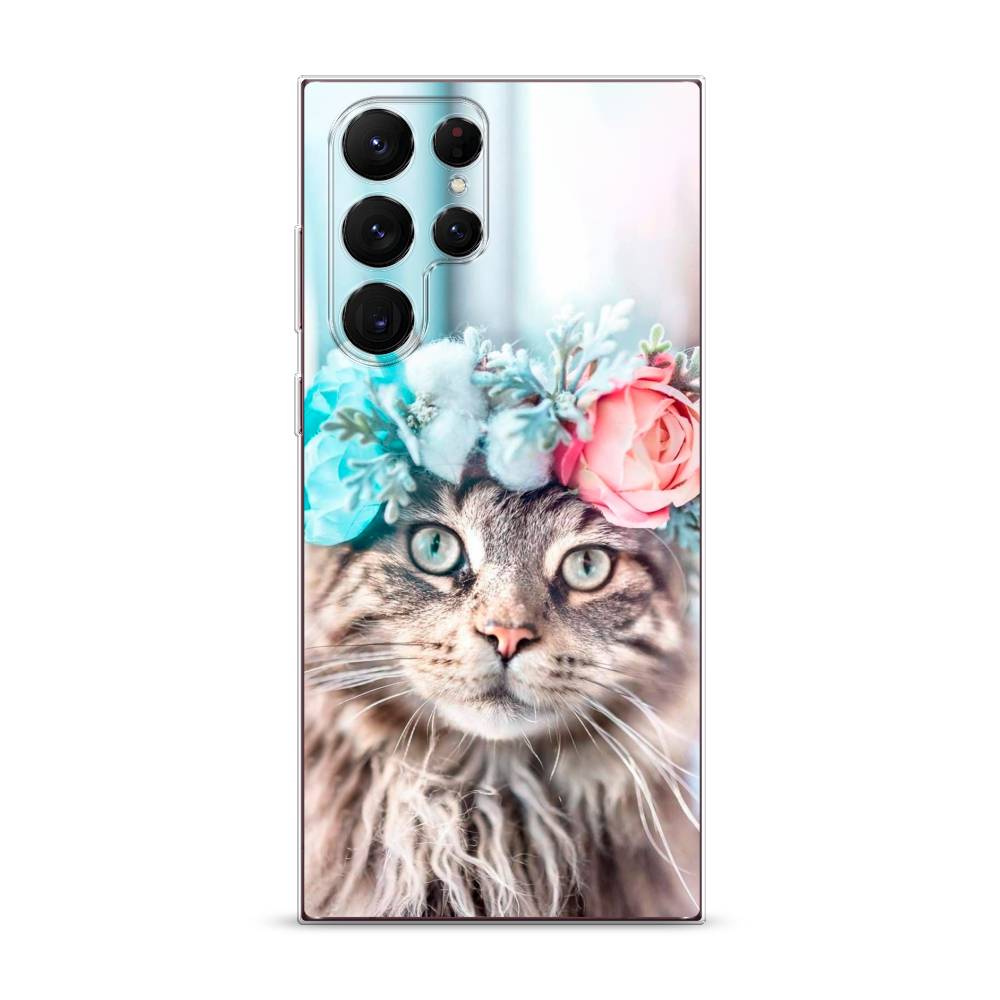 

Чехол Awog на Samsung Galaxy S22 Ultra / Самсунг S22 Ultra "Кот в венке", Серый;голубой;розовый, 2104050-2