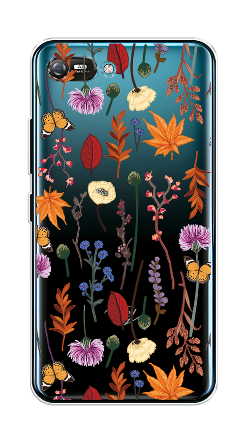 

Чехол на Itel A25/A35 "Orange Purple flowers", Оранжевый;красный;розовый;желтый;прозрачный, 3200250-1