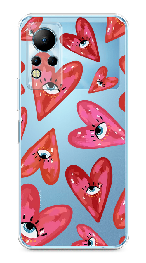 

Чехол на Infinix Note 11/12 G88 "Сердечки с глазами", Коричневый;красный;розовый, 3101850-1