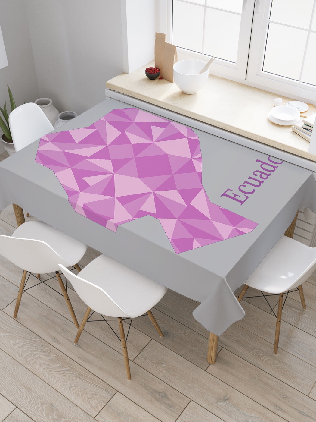 

Скатерть прямоугольная JoyArty "Полигональная карта Эквадора" из оксфорда, 180x145 см, Серый, Полигональная карта Эквадора