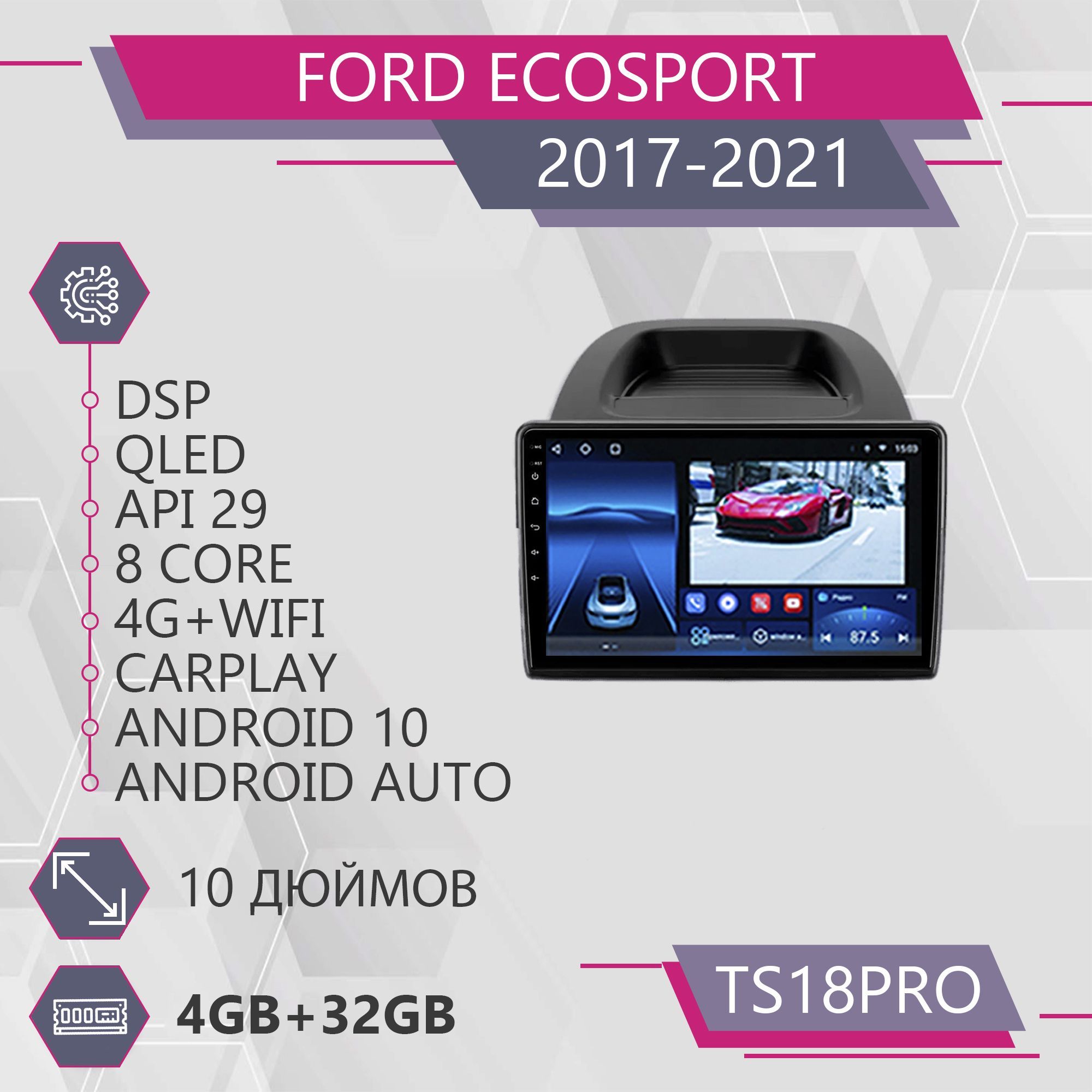 Магнитола Точка Звука TS18Pro для Ford EcoSport / Форд ЭкоСпорт 4+32GB 2din