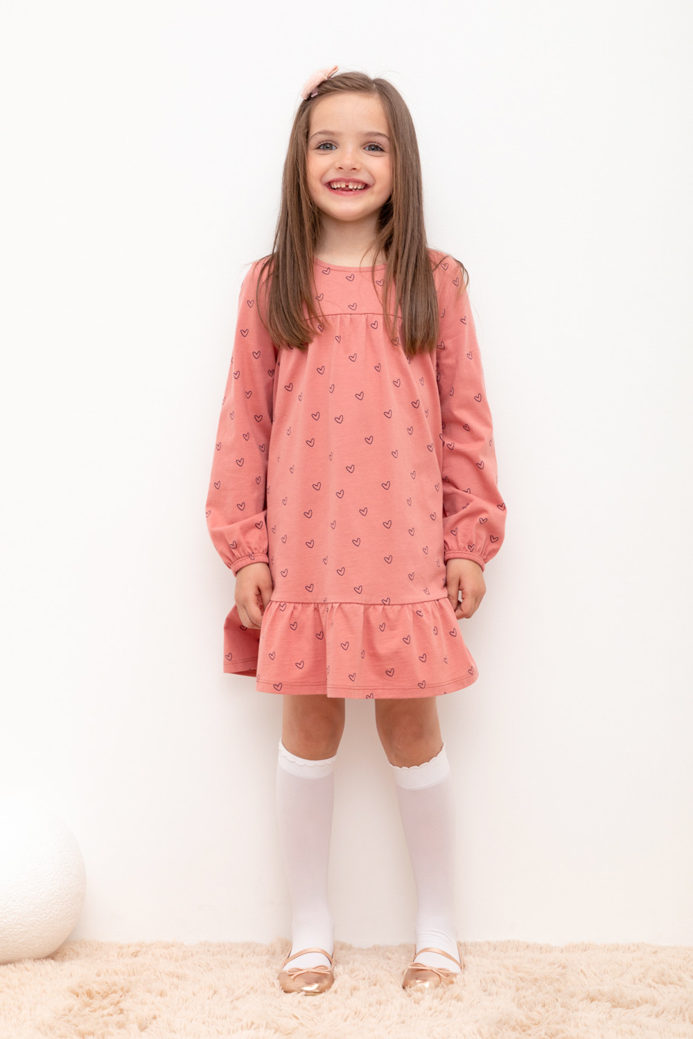 Платье детское CROCKID М 3515, кирпичная пыль, сердечки, 98