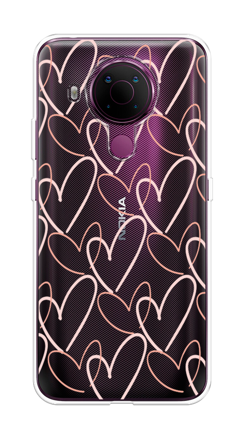 

Чехол на Nokia 5.4 "Узор из сердечек", Розовый;бежевый, 123650-6