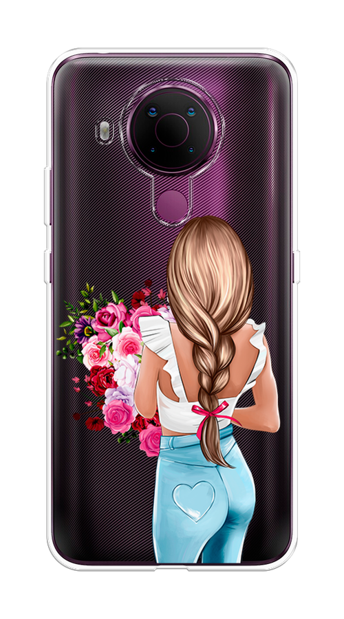 

Чехол на Nokia 5.4 "Девушка с цветами", Коричневый;розовый;голубой, 123650-6