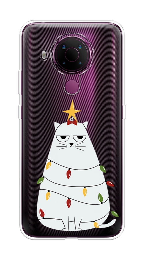 

Чехол на Nokia 5.4 "Котик в гирлянде", Белый;красный;желтый, 123650-1