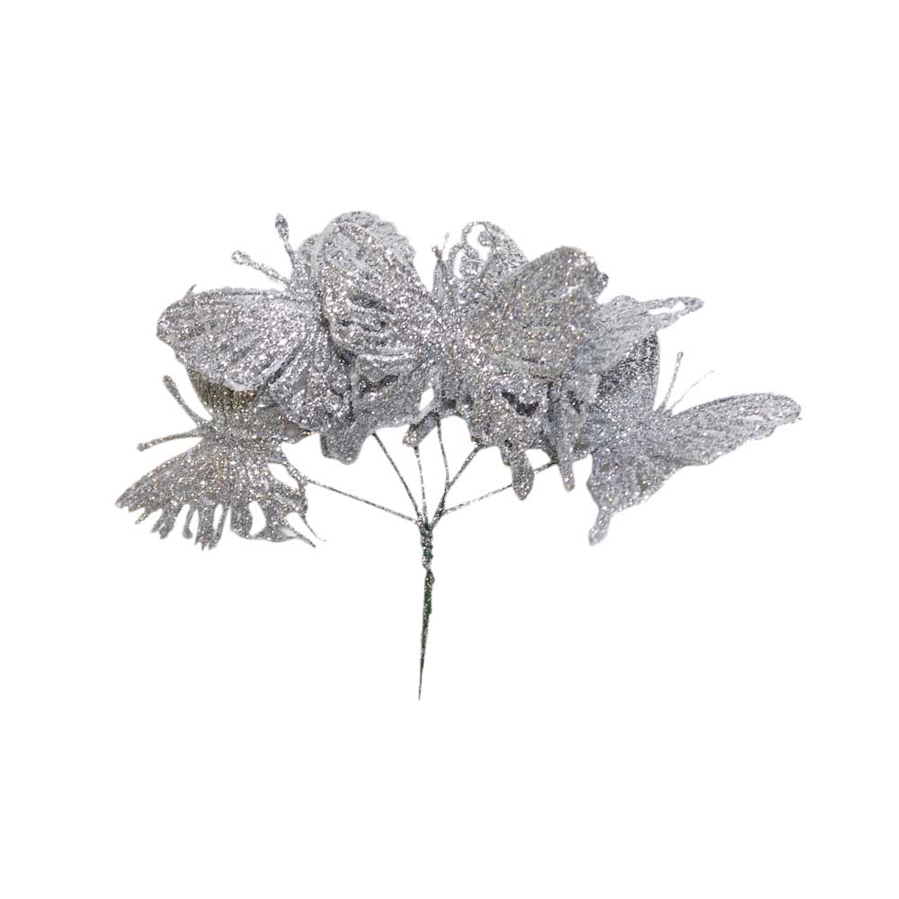 Бабочка Дамское счастье декоративная бумажная 9855 серебро 72 штуки