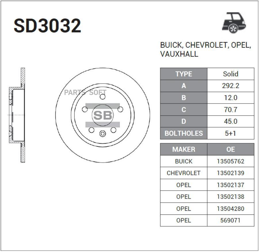 

Диск тормозной задний SANGSIN BRAKE SD3032, SD3032