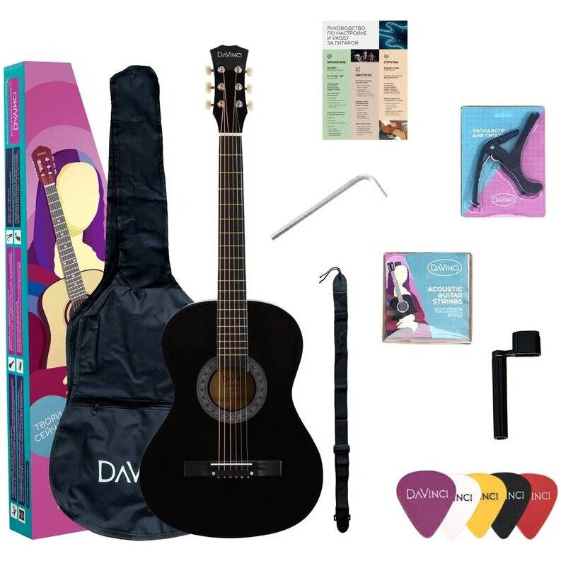 Davinci Df-50a Bk Pack-набор гитариста:акустика чехол медиатор вертушка ремень капо струны