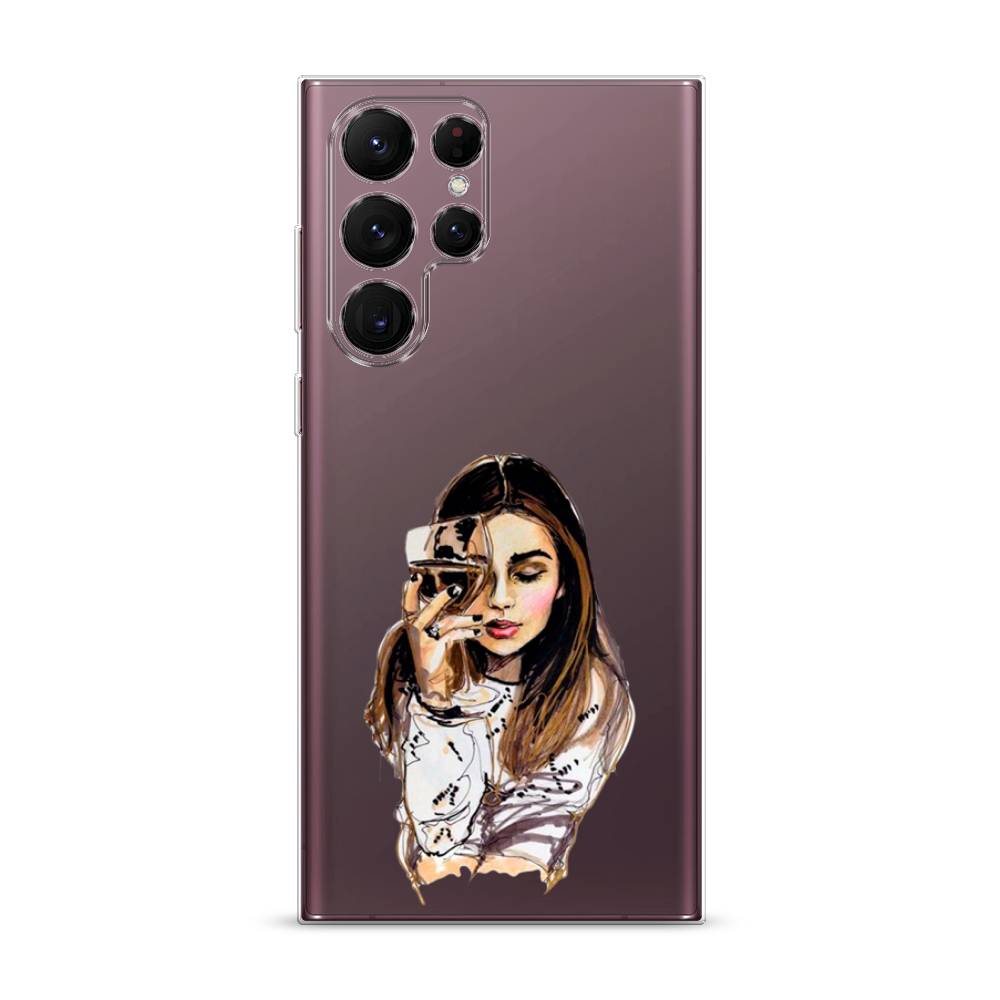 

Чехол Awog на Samsung Galaxy S22 Ultra / Самсунг S22 Ultra "Девушка с бокалом", Коричневый;прозрачный;бежевый, 2104050-7