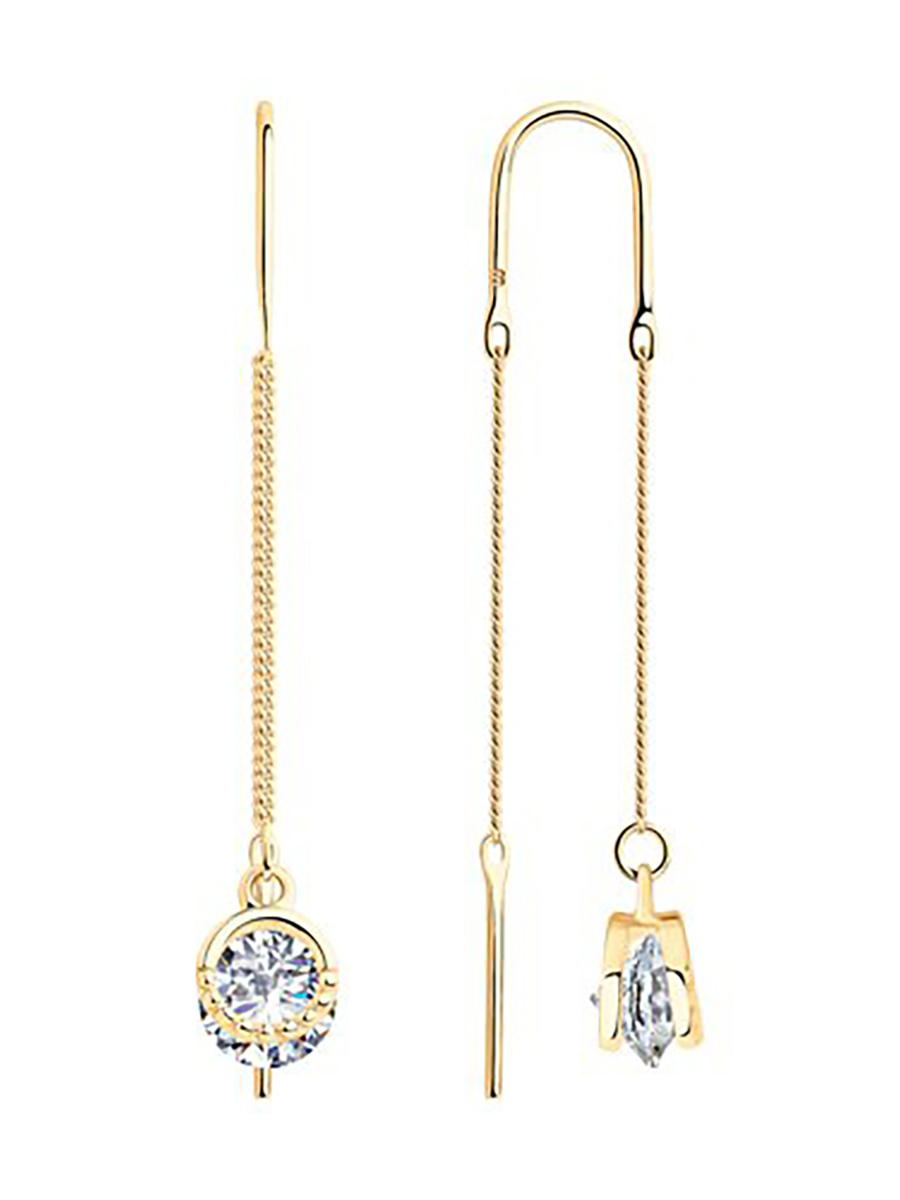 

Серьги продевки из серебра 585Gold 702008799, фианит, 702008799