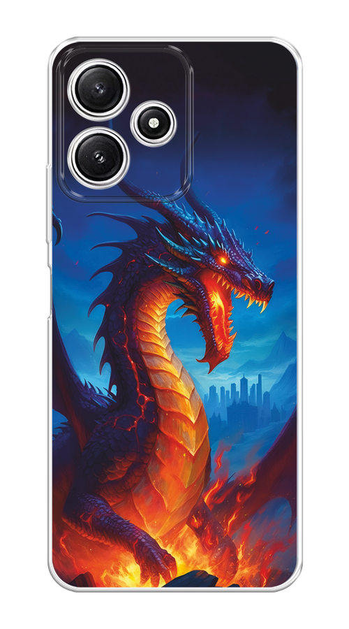 

Чехол на Xiaomi Redmi 12 5G/12R/Poco M6 Pro 5G "Дракон над лавой", Оранжевый;коричневый;синий, 319650-1