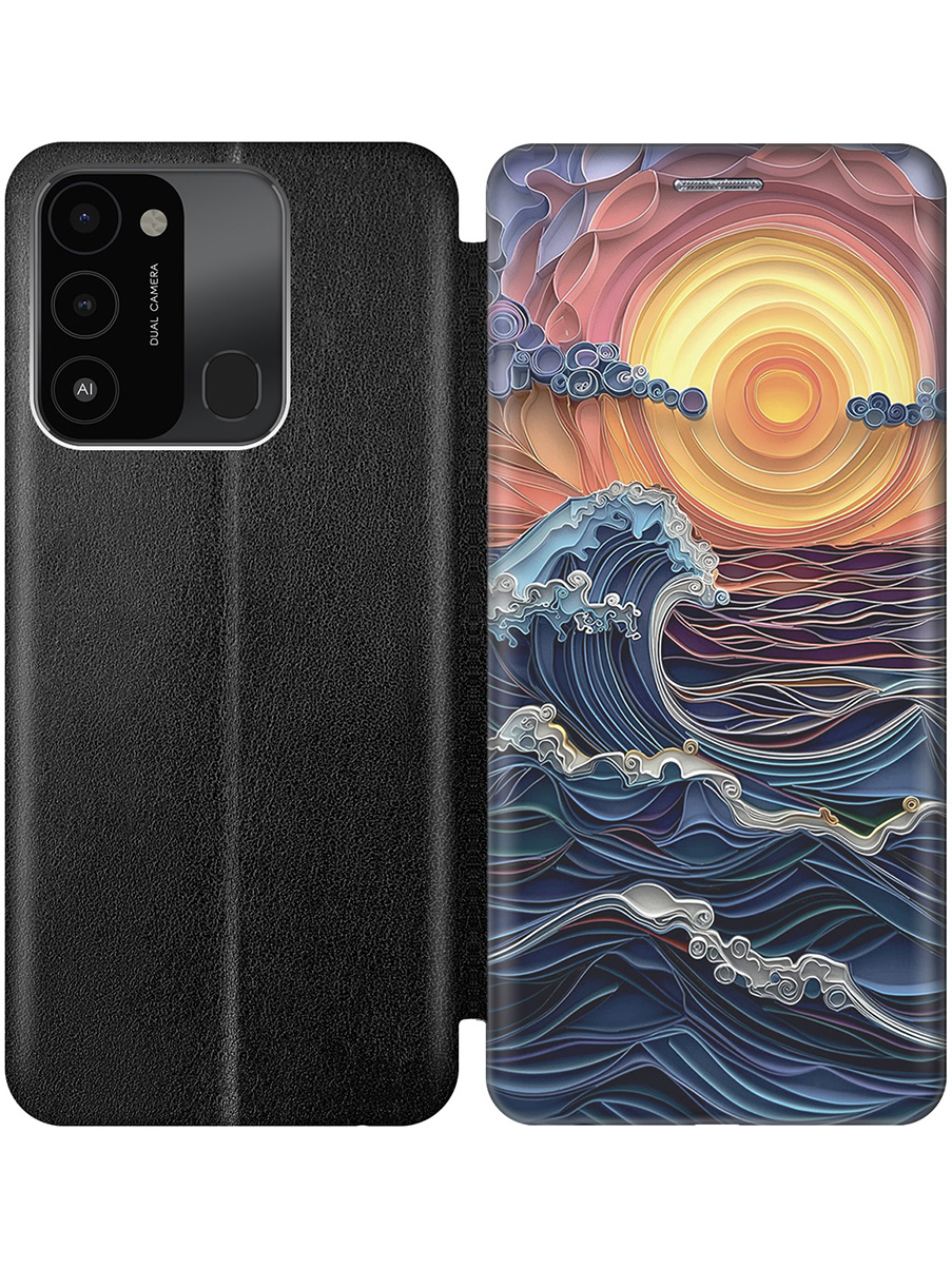 

Чехол-книжка на Tecno Spark 8C/Go 2022 с принтом "Волны на закате" черный, Оранжевый;черный;синий, 778678010