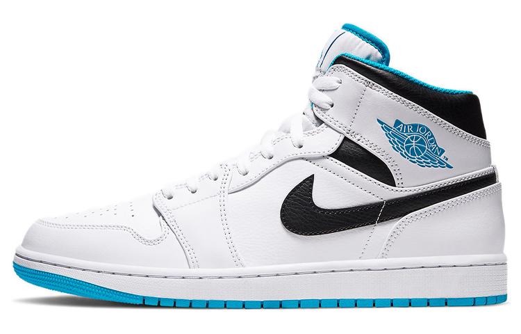 

Кеды унисекс Jordan Air Jordan 1 Mid Laser Blue белые 41 EU, Белый, Air Jordan 1 Mid Laser Blue