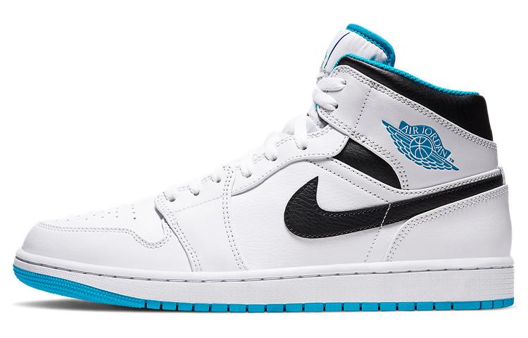 

Кеды унисекс Jordan Air Jordan 1 Mid Laser Blue белые 44 EU, Белый, Air Jordan 1 Mid Laser Blue
