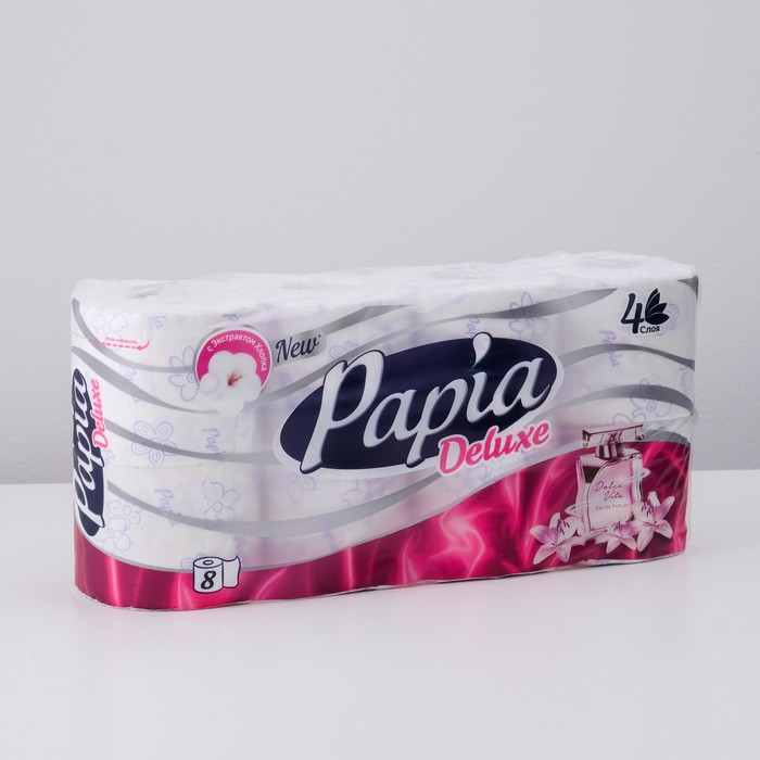 Туалетная бумага PAPIA DELUXE Dolce Vita, 4 слоя, 8 рулонов туалетная бумага papia deluxe dolce vita 4 слоя 4 рулона 3шт