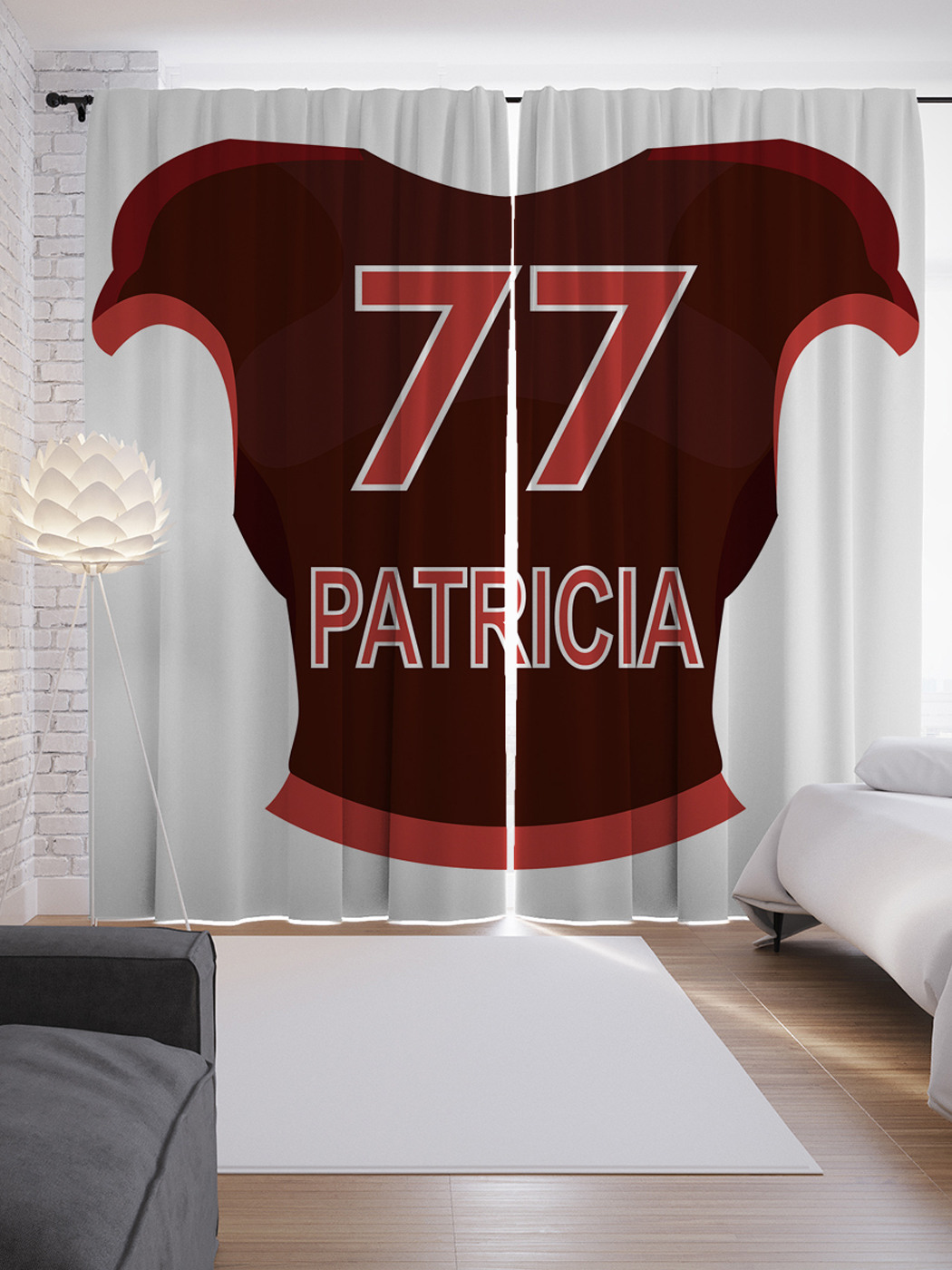 фото Шторы joyarty с фотопечатью "футболка патриция 77" из сатена, 290х265 см
