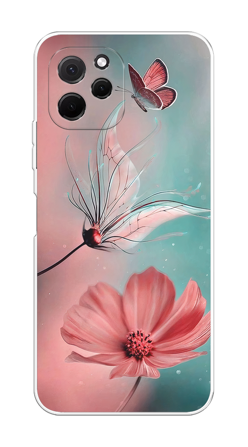 

Чехол на HuaweI Nova Y61 "Бабочка и цветок", Голубой;розовый, 6120050-1