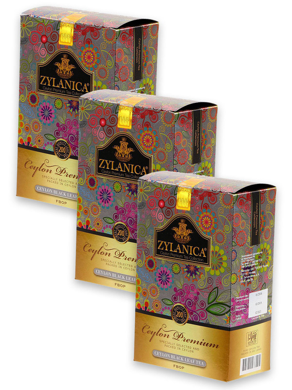 Чай черный ZYLANICA Ceylon Premium FBOP среднелистовой, 3 шт по 200 г