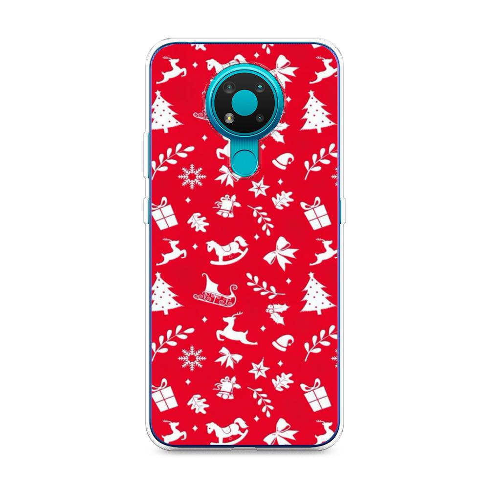 

Чехол на Nokia 3.4 "Красный новогодний фон", Красный;белый, 123750-5
