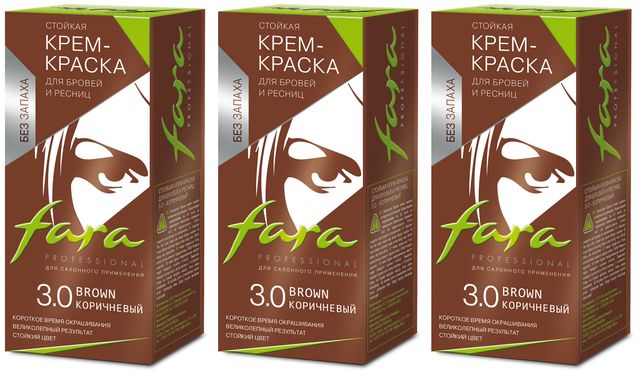 Крем-краска для бровей и ресниц Fara коричневый 3.0, 3шт bronsun крем краска для бровей и ресниц 5 светло коричневая 15 мл